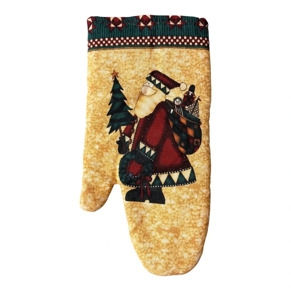 Vintage Debbie Mumm Santa Oven Mitt Double Sided Cottage Christmas Kitchen Decor